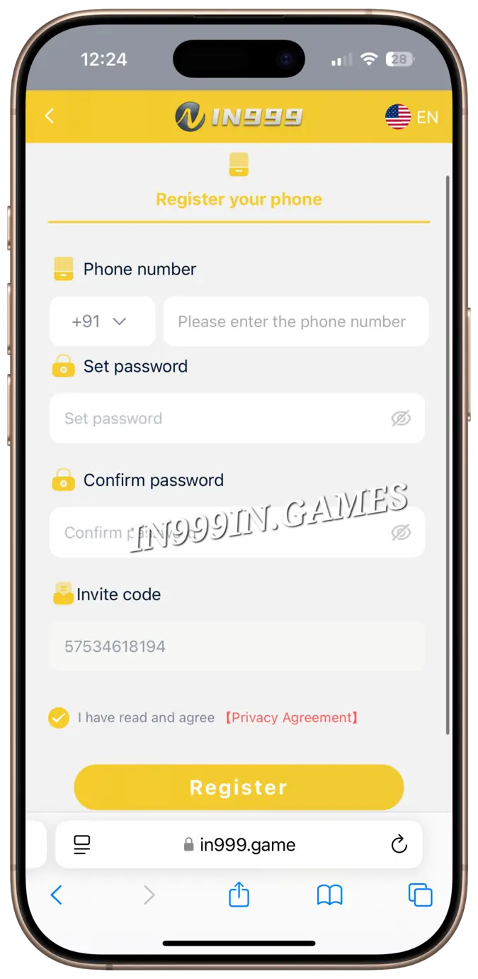 IN999 Register Page in999 register page